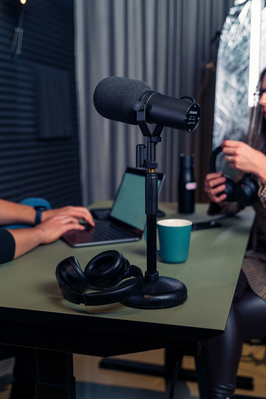 microphone in podcast studio